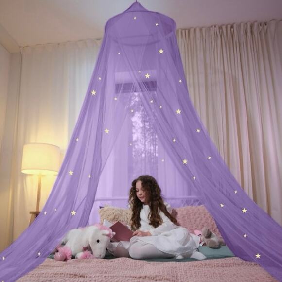 NEW Kids Glow Stars Bed Canopy Purple Ballepo Princess Fairy Bed Net Celestial - Picture 1 of 7